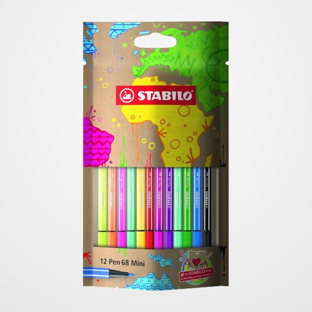 ROTULADOR FIBRA STABILO PEN 68 ESTUCHE de 12 DESIGN