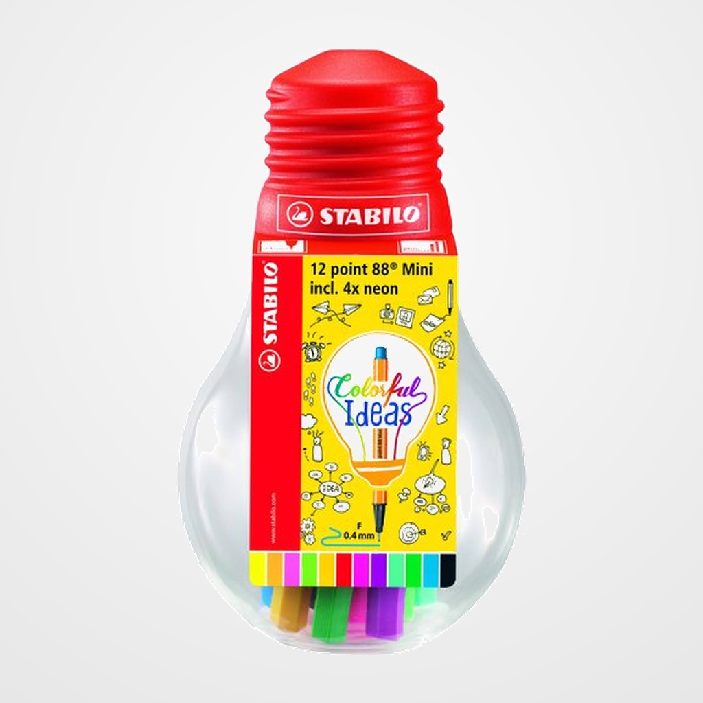 ROTULADOR FIBRA STABILO POINT 88  MINI ESTUCHE BOMBILLA COLORFUL DE 12