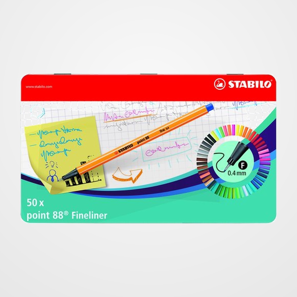 ROTULADOR FIBRA STABILO POINT 88 CAJA METALICA de 50