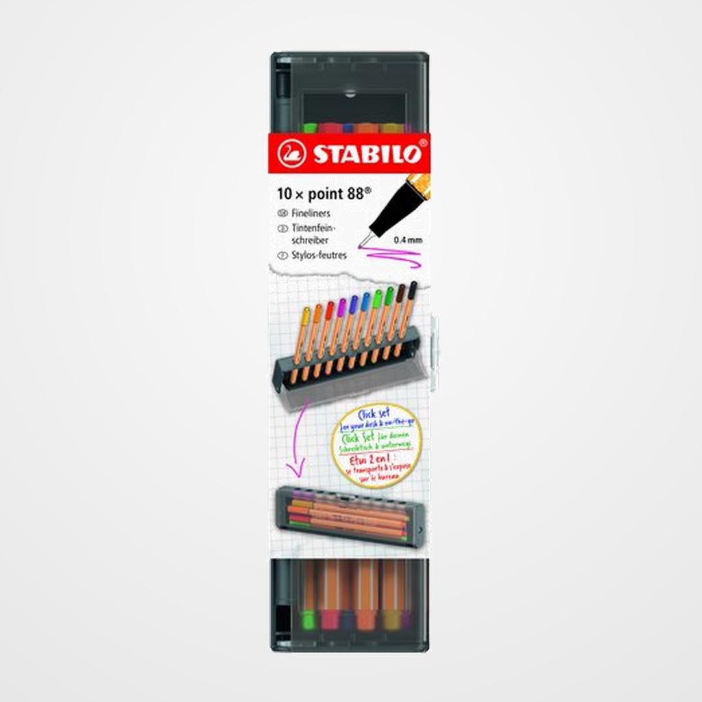 ROTULADOR FIBRA STABILO POINT 88 CLICK SET ESTUCHE de 10