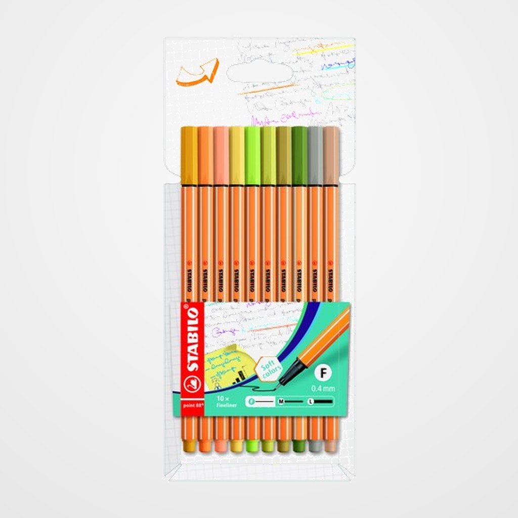 ROTULADOR FIBRA STABILO POINT 88 ESTUCHE de 10 (colores nuevos)