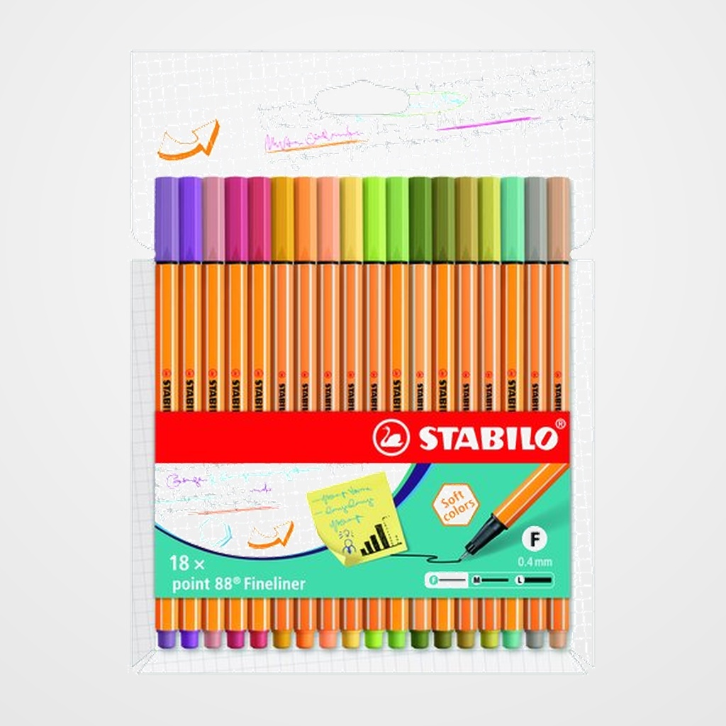 ROTULADOR FIBRA STABILO POINT 88 ESTUCHE de 18 (colores nuevos)