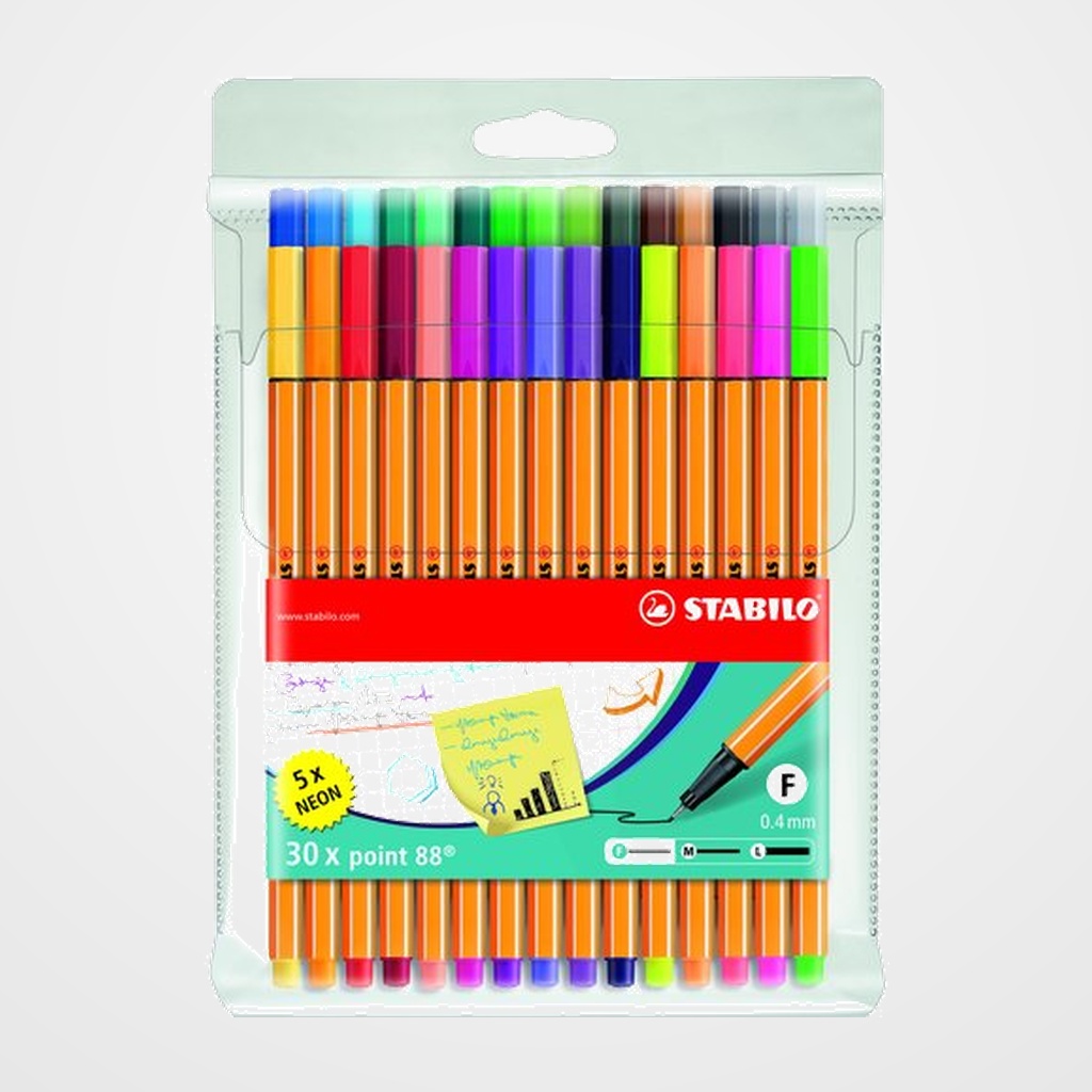 ROTULADOR FIBRA STABILO POINT 88 ESTUCHE de 25 + 5 NEON
