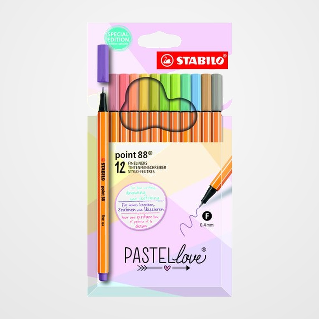 ROTULADOR FIBRA STABILO POINT 88 PASTEL LOVE ESTUCHE de CARTON de 12