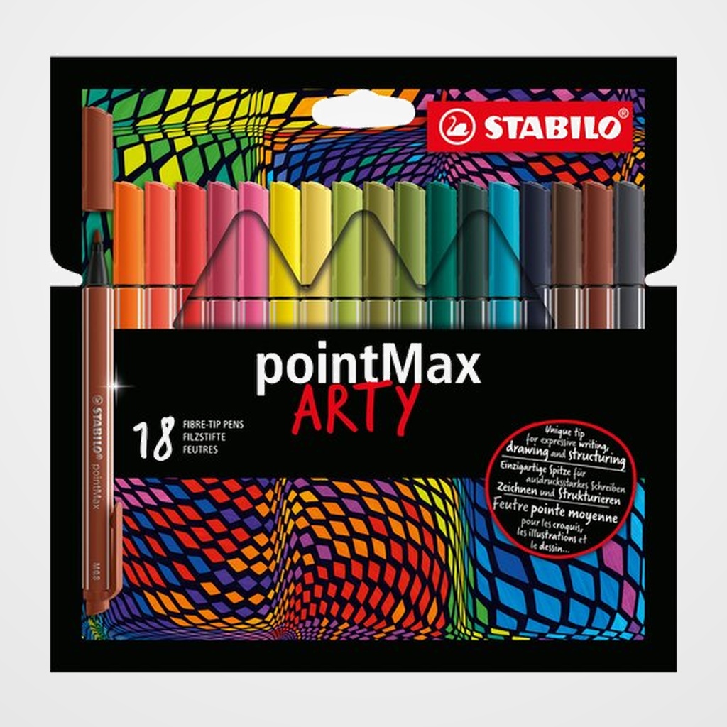 ROTULADOR FIBRA STABILO POINTMAX ARTY LINE ESTUCHE CARTON de 18