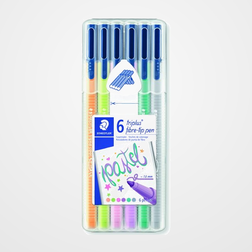 ROTULADOR FIBRA STAEDTLER  323 TRIPLUS COLOR PASTEL ESTUCHE de 6 (Rosa Claro, Naranja Claro, Verde Lima, Verde Esmeralda, Lavanda y Gris Claro)