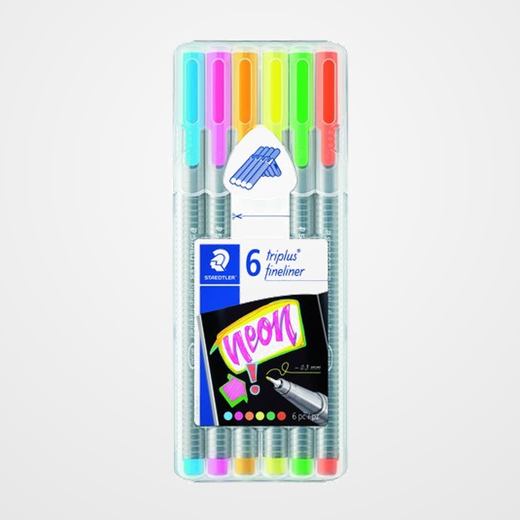 ROTULADOR FIBRA STAEDTLER  334 TRIPLUS FINELINER NEON ESTUCHE de 6 (Amarillo, Rojo, Rosa, Azul, Naranja y Verde)