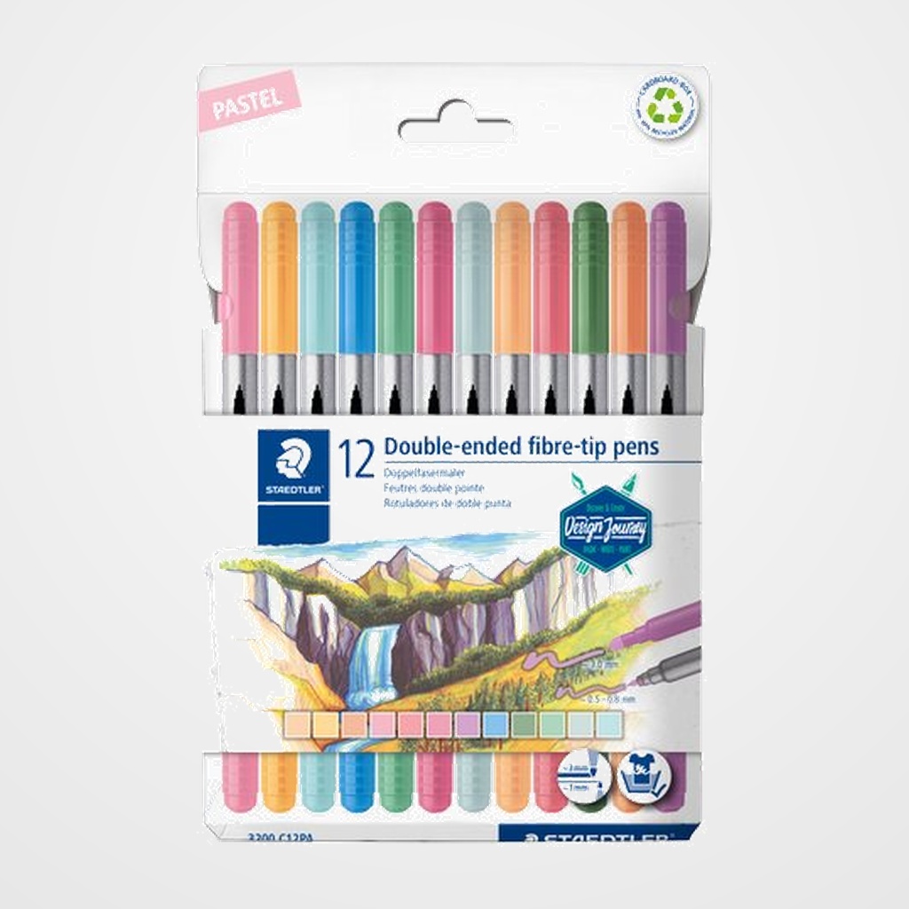 ROTULADOR FIBRA STAEDTLER 3200 DESIGN JOURNEY DOBLE PUNTA ESTUCHE de 12 COL. PASTELES