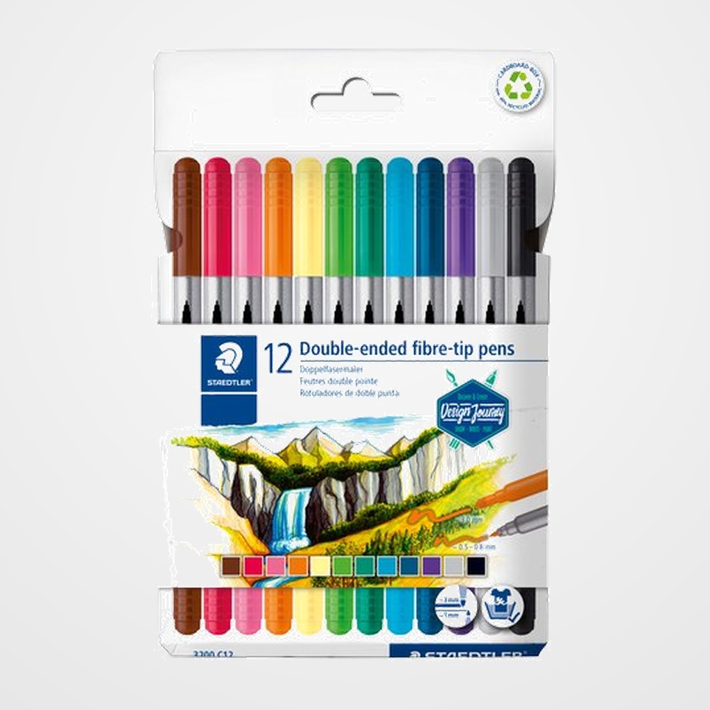 ROTULADOR FIBRA STAEDTLER 3200 DESIGN JOURNEY DOBLE PUNTA ESTUCHE de 12 COL. SURTIDOS