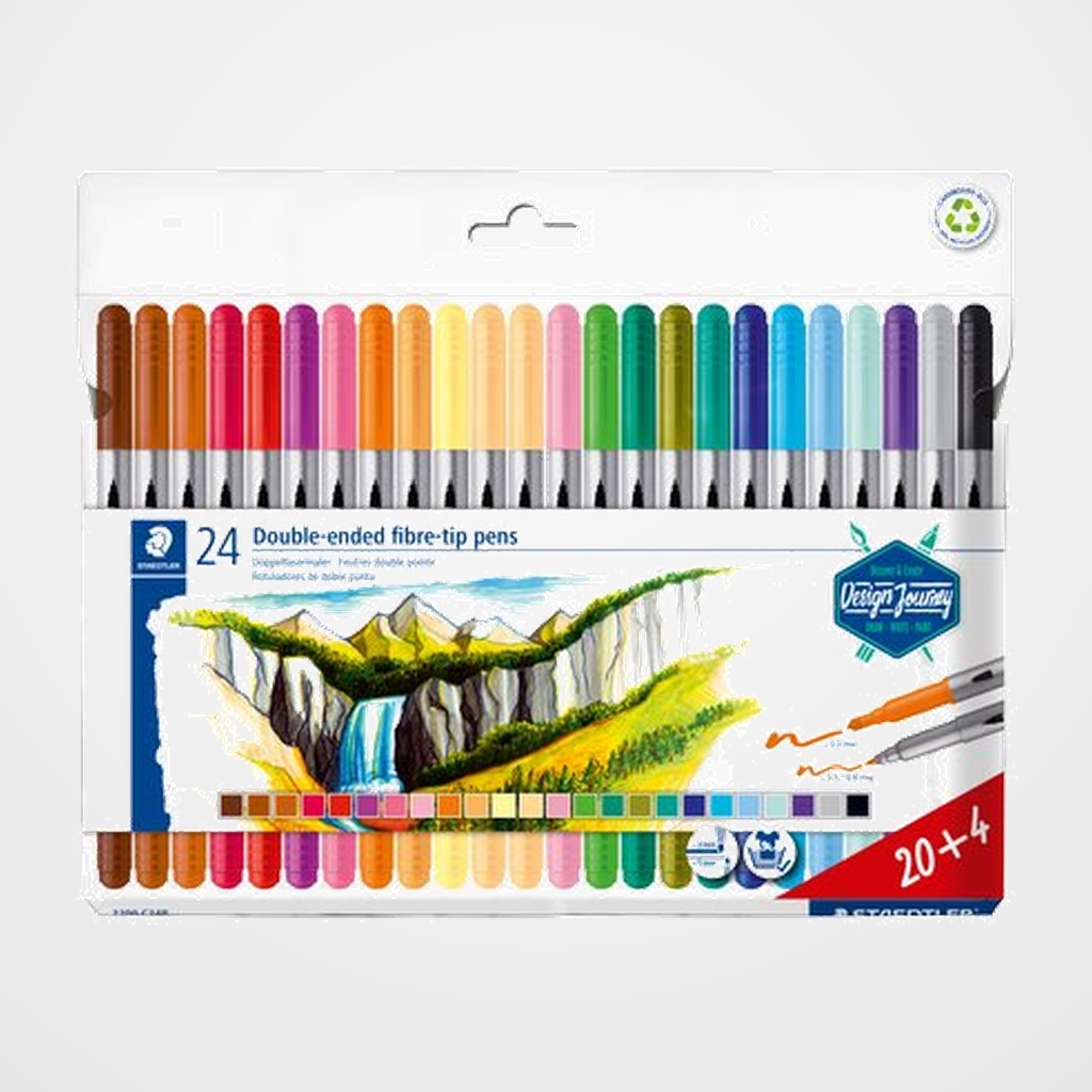ROTULADOR FIBRA STAEDTLER 3200 DESIGN JOURNEY DOBLE PUNTA ESTUCHE de 20+4 COL. SURTIDOS