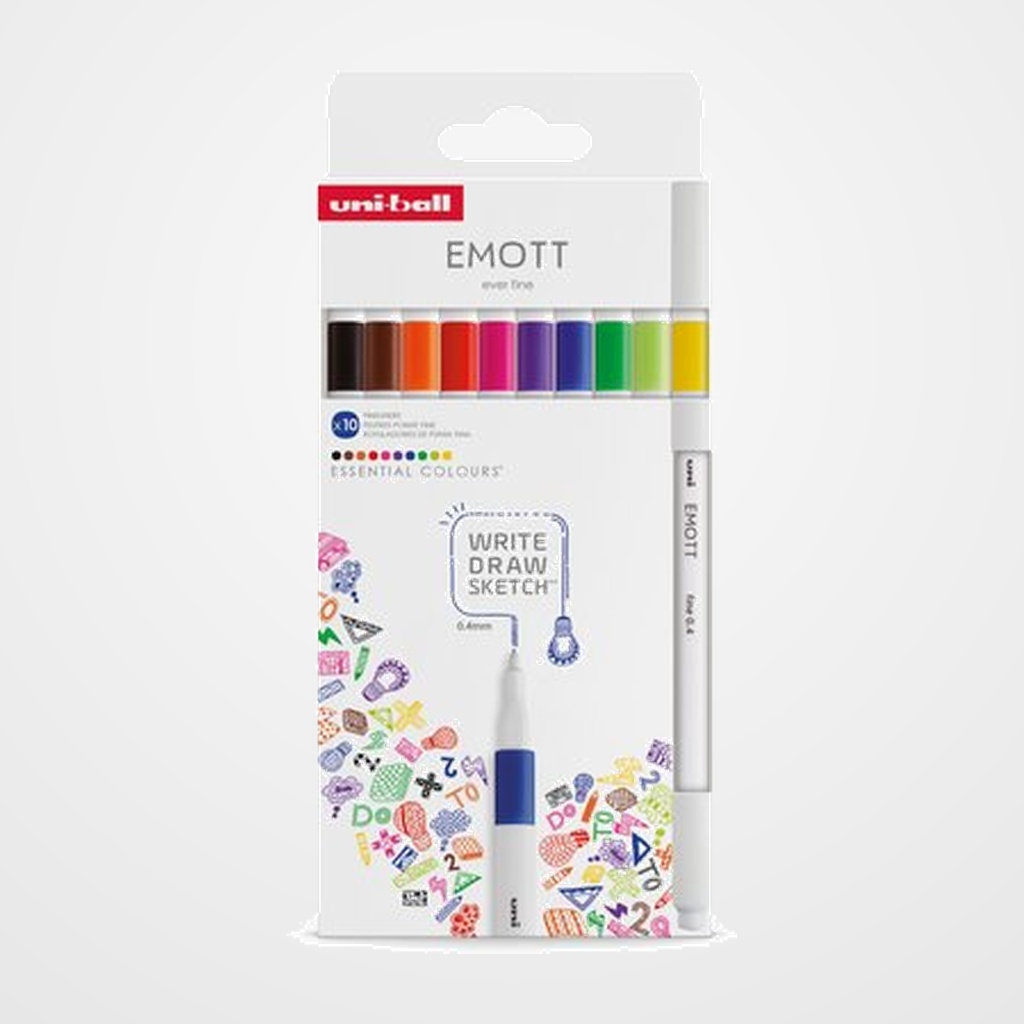 ROTULADOR FIBRA UNI-BALL EMOTT FINELINER PEM-SY (0,4) COLORES ESENCIALES ESTUCHE de 10
