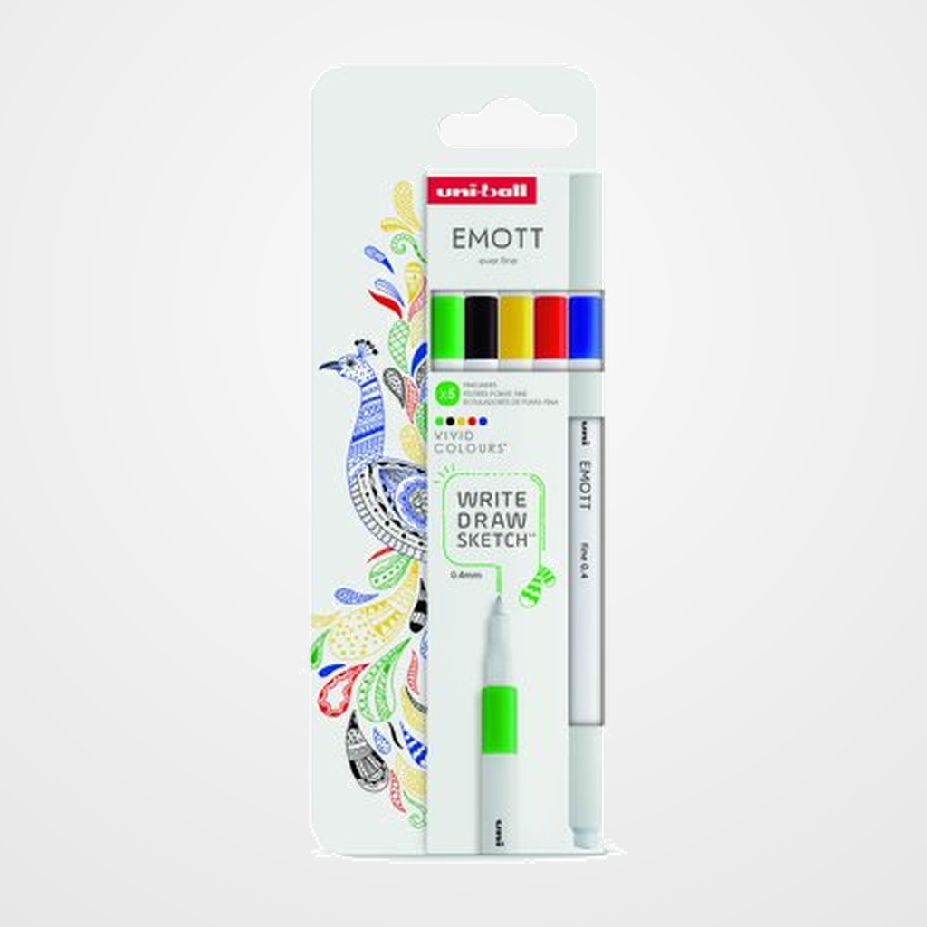ROTULADOR FIBRA UNI-BALL EMOTT FINELINER PEM-SY (0,4) COLORES VIVOS ESTUCHE de 5
