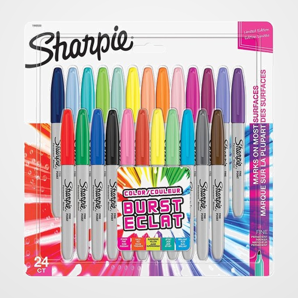 ROTULADOR PERMANENTE SHARPIE FINE BIG PACK BURST ECLAT CAJA REGALO DE 24