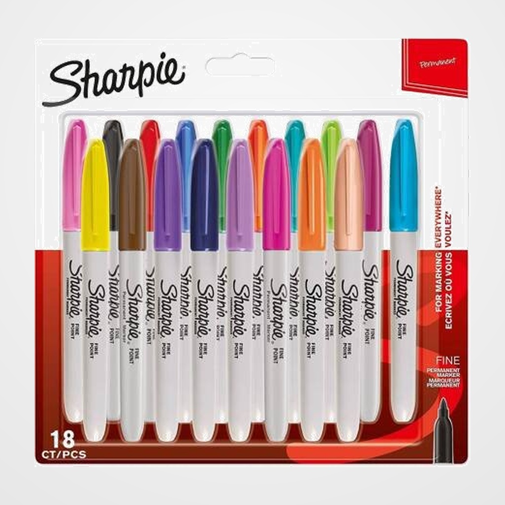ROTULADOR PERMANENTE SHARPIE FINE SURTIDO BOLSA de 18