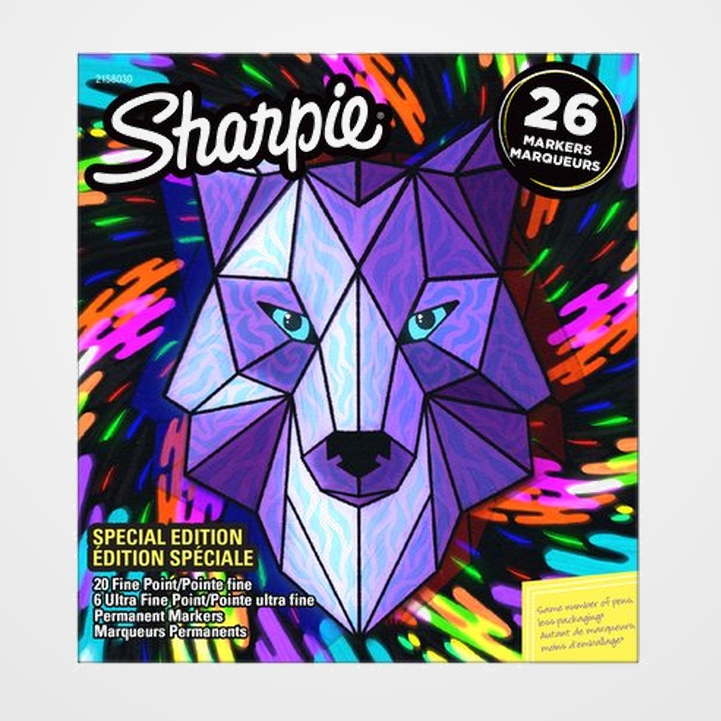 ROTULADOR PERMANENTE SHARPIE FINE&ULTRA FINE BIG PACK LOBO CAJA REGALO DE 26 20x FINE SURTIDO  6x ULTRA FINE SURTIDO