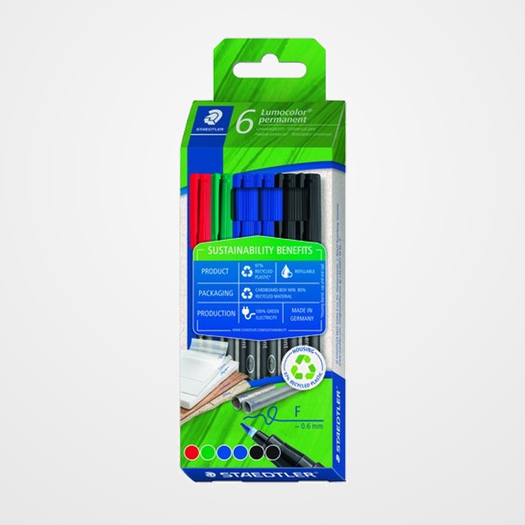 ROTULADOR PERMANENTE STAEDTLER 318 ECO LUMOCOLOR (F) CAJA de 6
