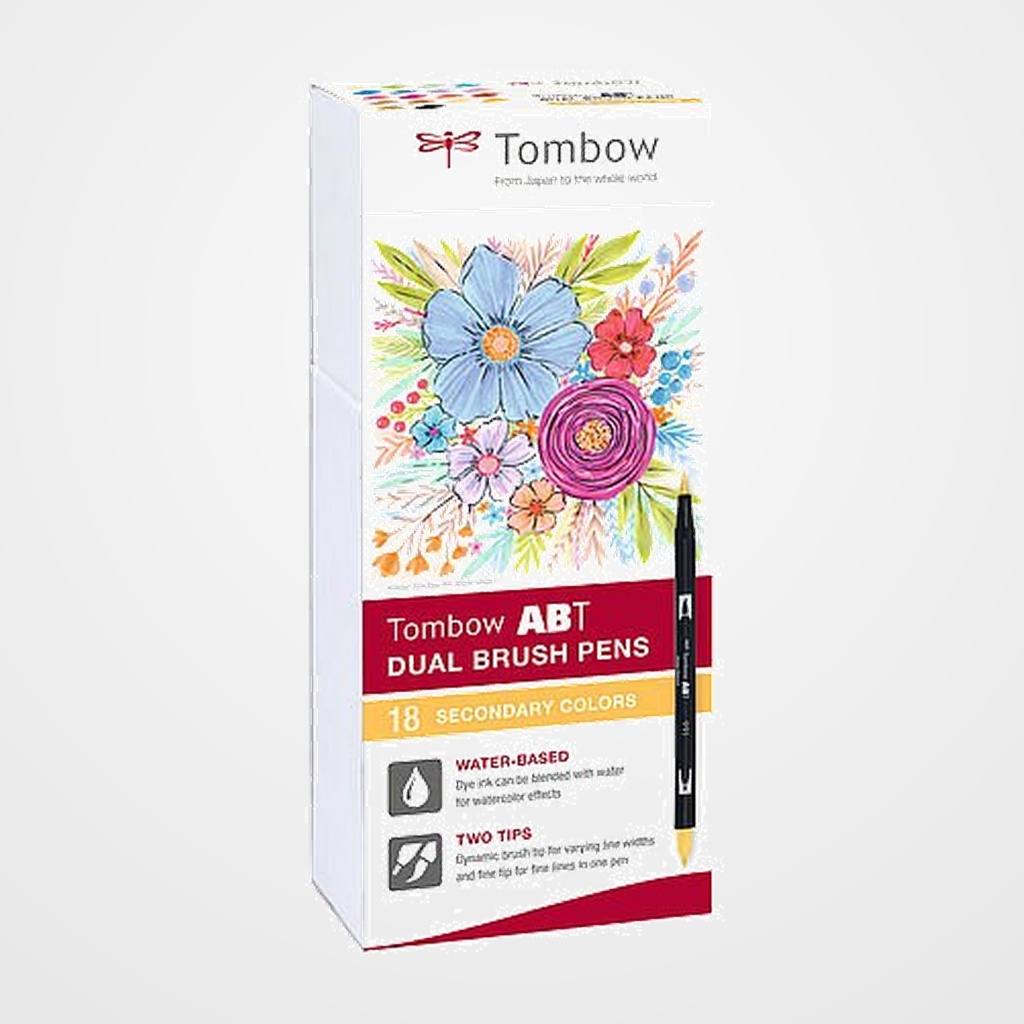 ROTULADOR TOMBOW DOBLE PUNTA PINCEL COLORES SECUNDARIOS ESTUCHE de 18