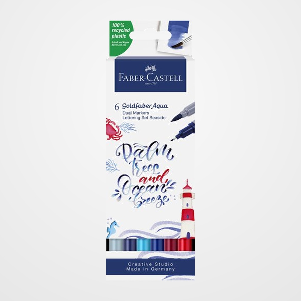 ROTULADORES ACUARELABLES FABER-CASTELL GOLDFABER AQUA DUAL MARKERS estuche de 6 SEA