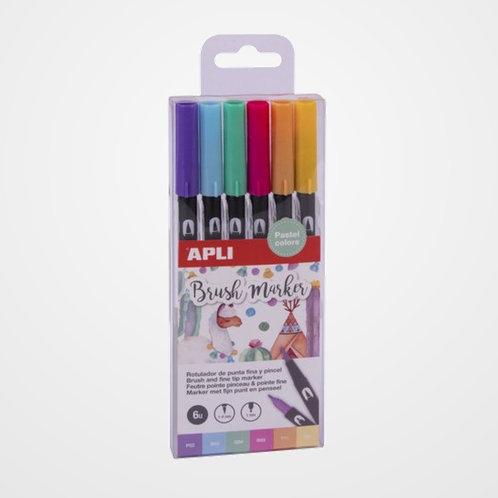 ROTUL.APLI DOBLE PUNTA PINCEL COLORES PASTEL ESTUCHE DE 6