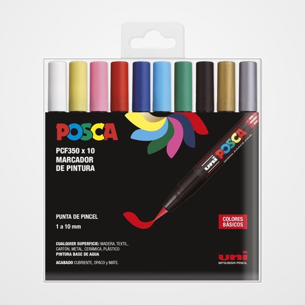 MARCADOR T.OPACA NO PERM. UNI POSCA PINCEL (PCF-350) ESTUCHE DE 10 SURTIDOS