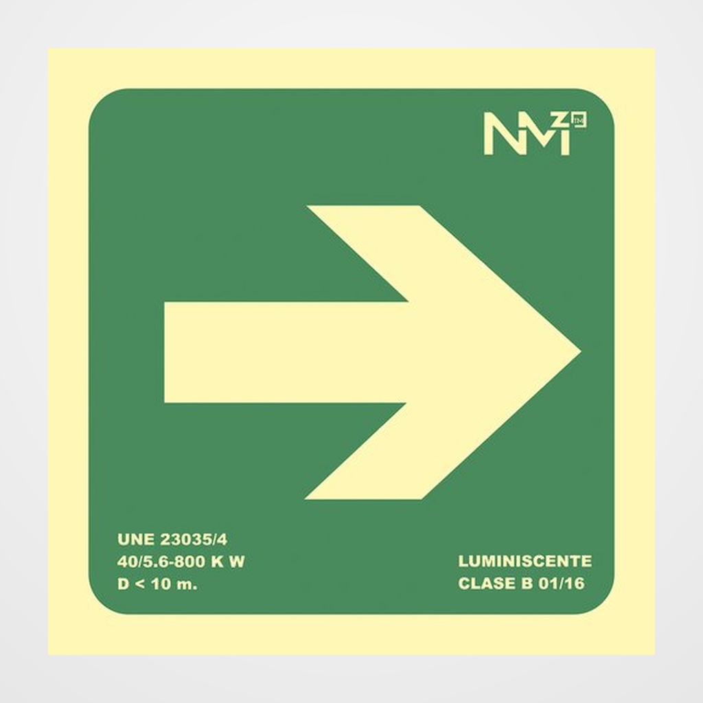 SEÑAL HOMOLOGADA FOTOLUMINISCENTE FLECHA DERECHA PVC VERDE