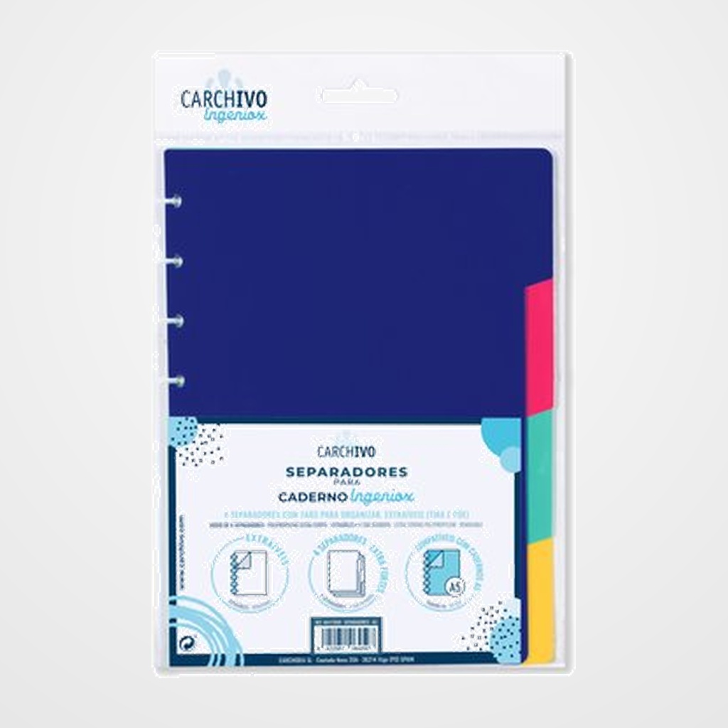 SEPARADORES CARCHIVO INGENIOX INTENSE PP EXTRA FUERTE A5 4 pestañas 8 taladros