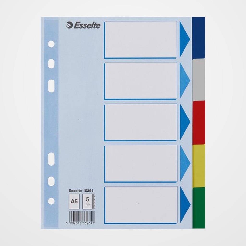 SEPARADORES ESSELTE PP A5 5 pestañas 6 taladros