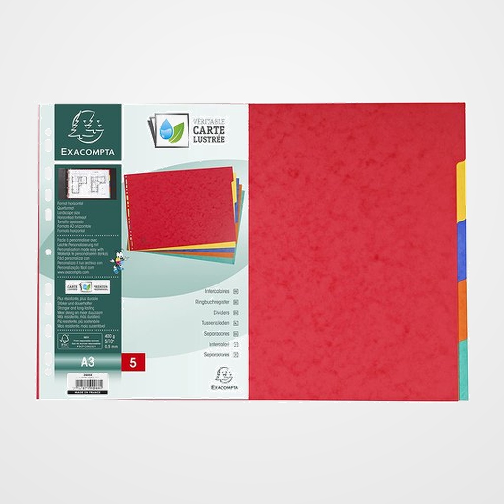SEPARADORES EXACOMPTA CARTULINA LUSTRADA 400gr A3 5 pestañas