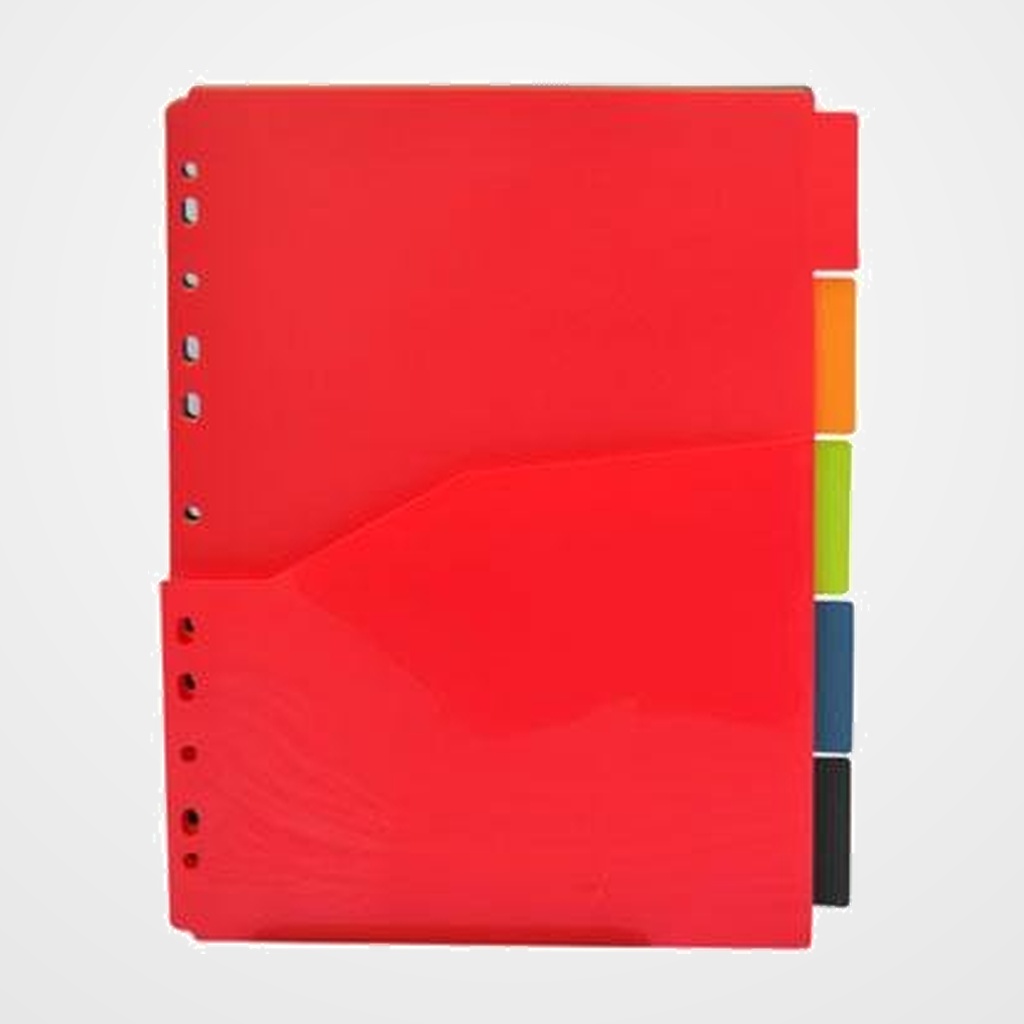 SEPARADORES OFFICE BOX VITAL COLORS PP OPACO A4 5 pestañas 11 taladros BOLSILLO PARA DOCUMENTOS Y ADHESIVOS INCLUIDOS BOLSA de 5