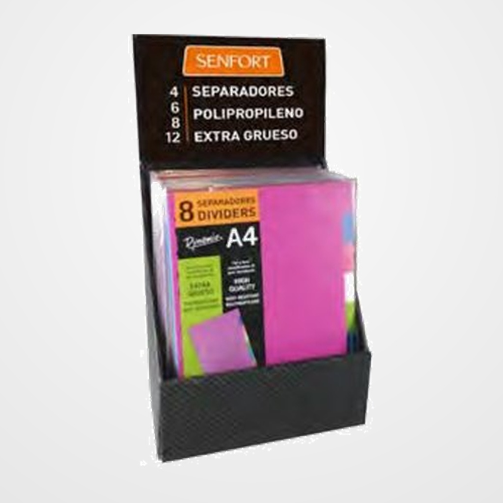 SEPARADORES SENFORT DYNAMIC PP OPACO A4 MULTITALADRO SURTIDO EXPOSITOR DE 24 6x 302000 4 SEPARADORES 6x 302010 6 SEPARADORES 6x 302020 8 SEPARADORES 6x 302070 12 SEPARADORES