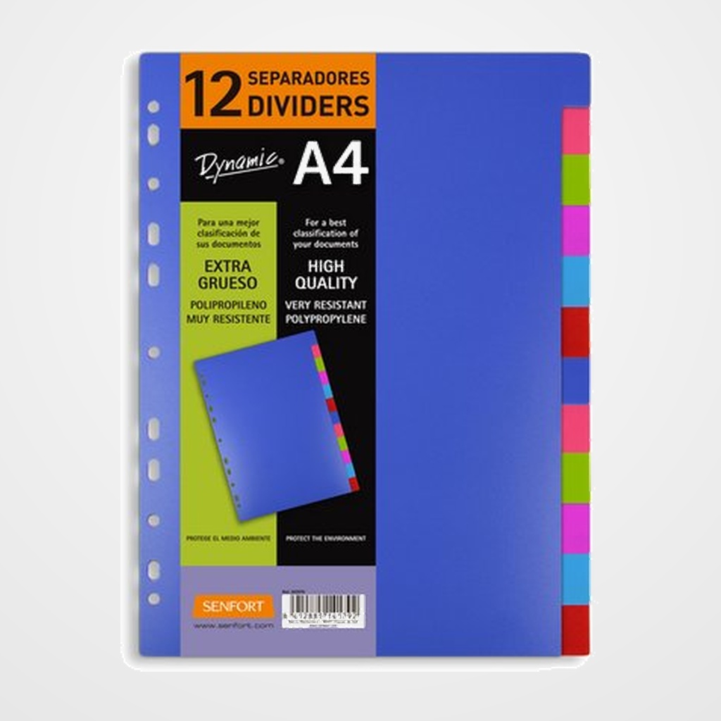 SEPARADORES SENFORT PP EXTRA GRUESO OPACO A4 12 Pestañas 11 taladros