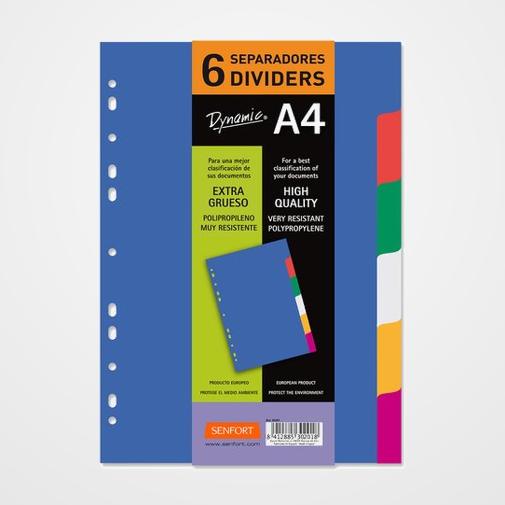 SEPARADORES SENFORT PP EXTRA GRUESO OPACO A4 6 Pestañas 11 taladros