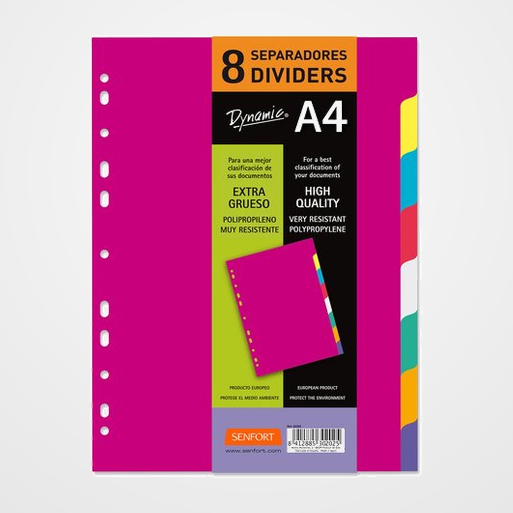 SEPARADORES SENFORT PP EXTRA GRUESO OPACO A4 8 Pestañas 11 taladros