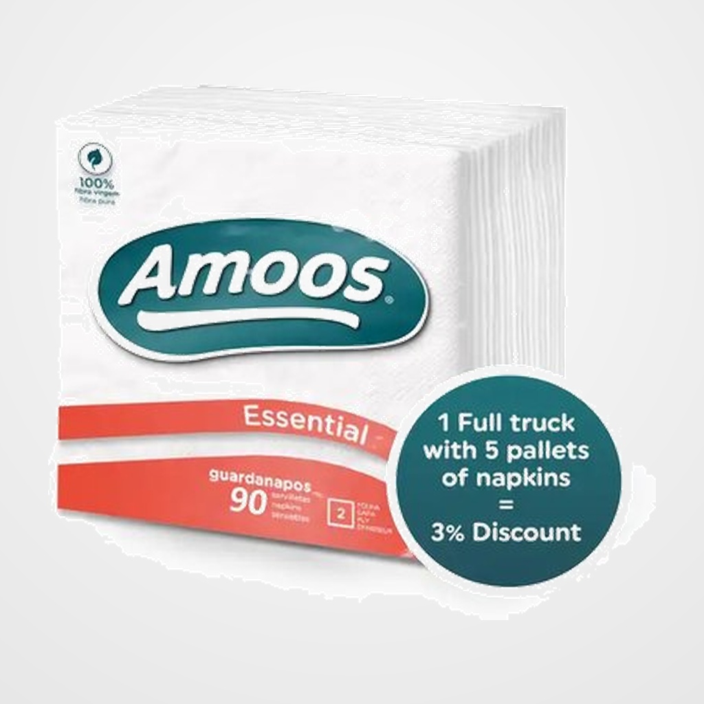 SERVILLETA PAPEL AMOOS ESSENTIAL 33x33 cm. 2 CAPA BLANCO PAQUETE de 90 BLANCO