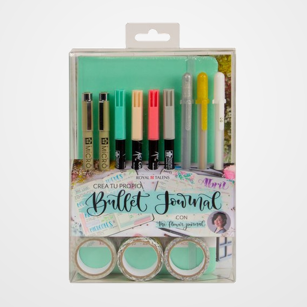 SET BULLET JOURNAL SAKURA INICIACION MENTA (Rotuladores de punta pincel+Rotulador calibrado+Bloc de tapa dura+Cintas washi tapes)
