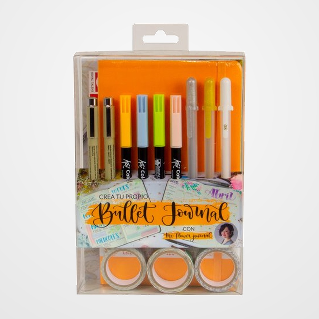 SET BULLET JOURNAL SAKURA INICIACION NARANJA (Rotuladores de punta pincel+Rotulador calibrado+Bloc de tapa dura+Cintas washi tapes)