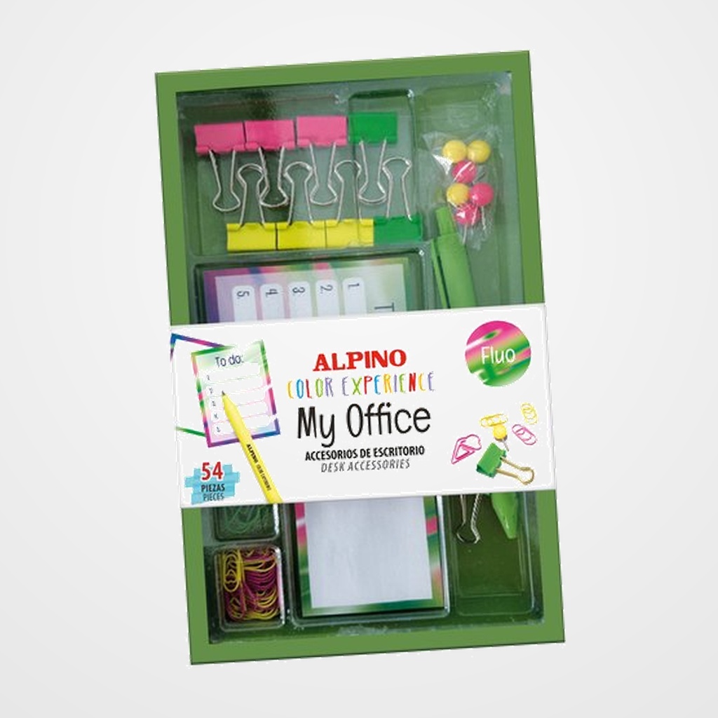 SET de PAPELERIA ALPINO COLOR EXPERIENCE OFFICE FLUO 54 PZAS.