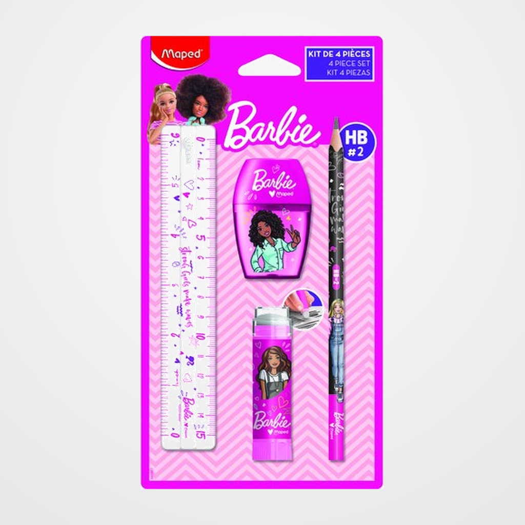SET DE PAPELERIA MAPED BARBIE 4 PZAS