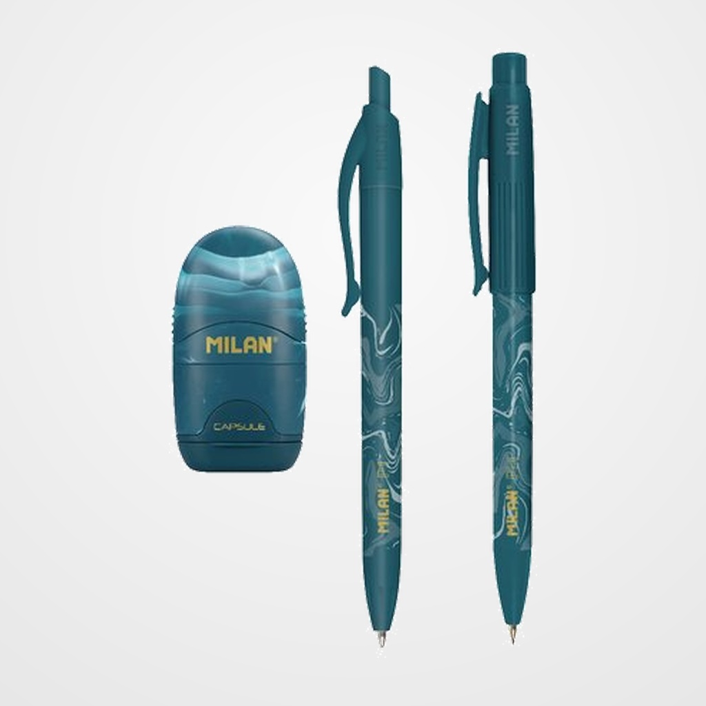 SET ESCRITURA MILAN SERIE LAVA AZUL (1 bolígrafo P1, 1 portaminas PL1 y afilaborra CAPSULE)