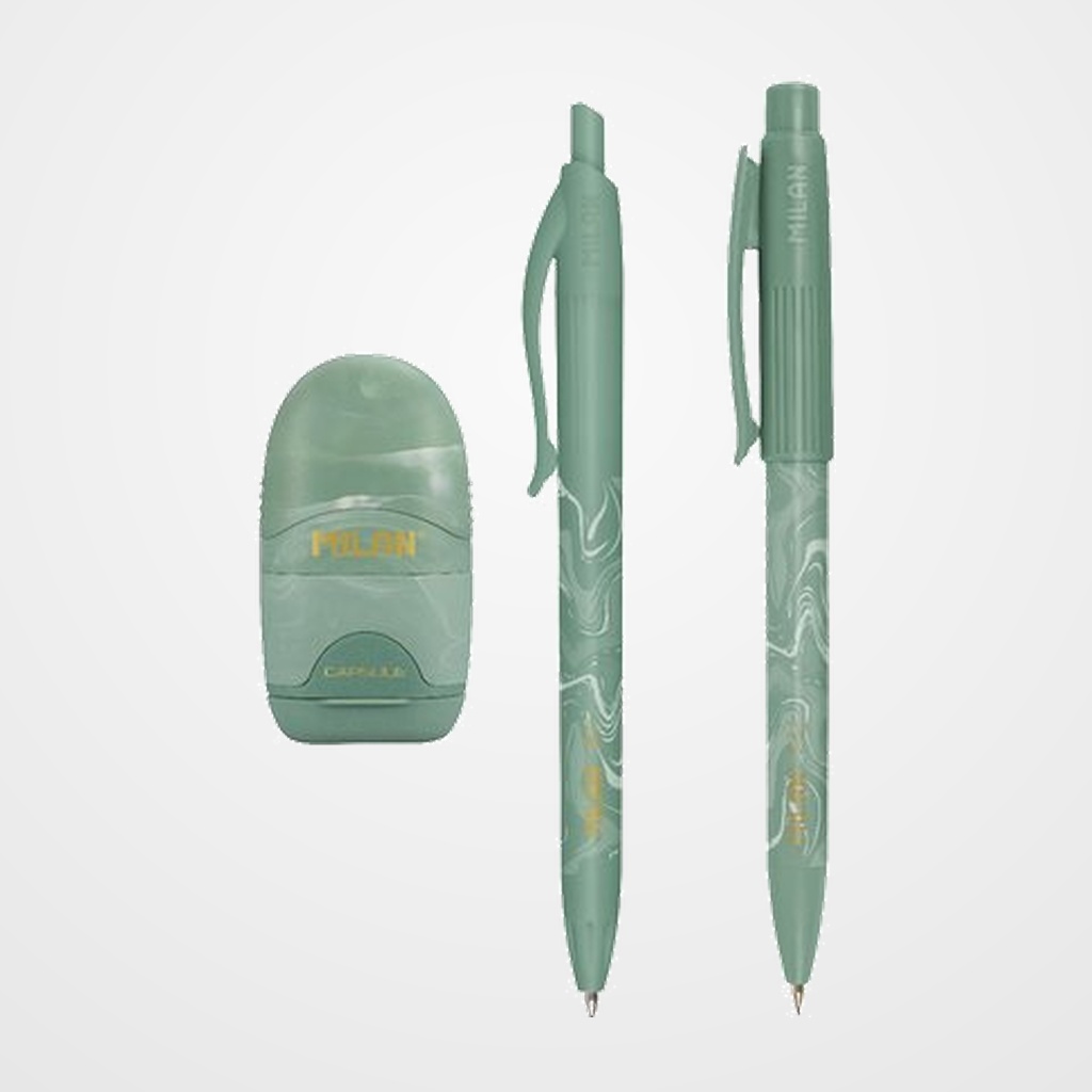 SET ESCRITURA MILAN SERIE LAVA VERDE (1 bolígrafo P1, 1 portaminas PL1 y afilaborra CAPSULE)