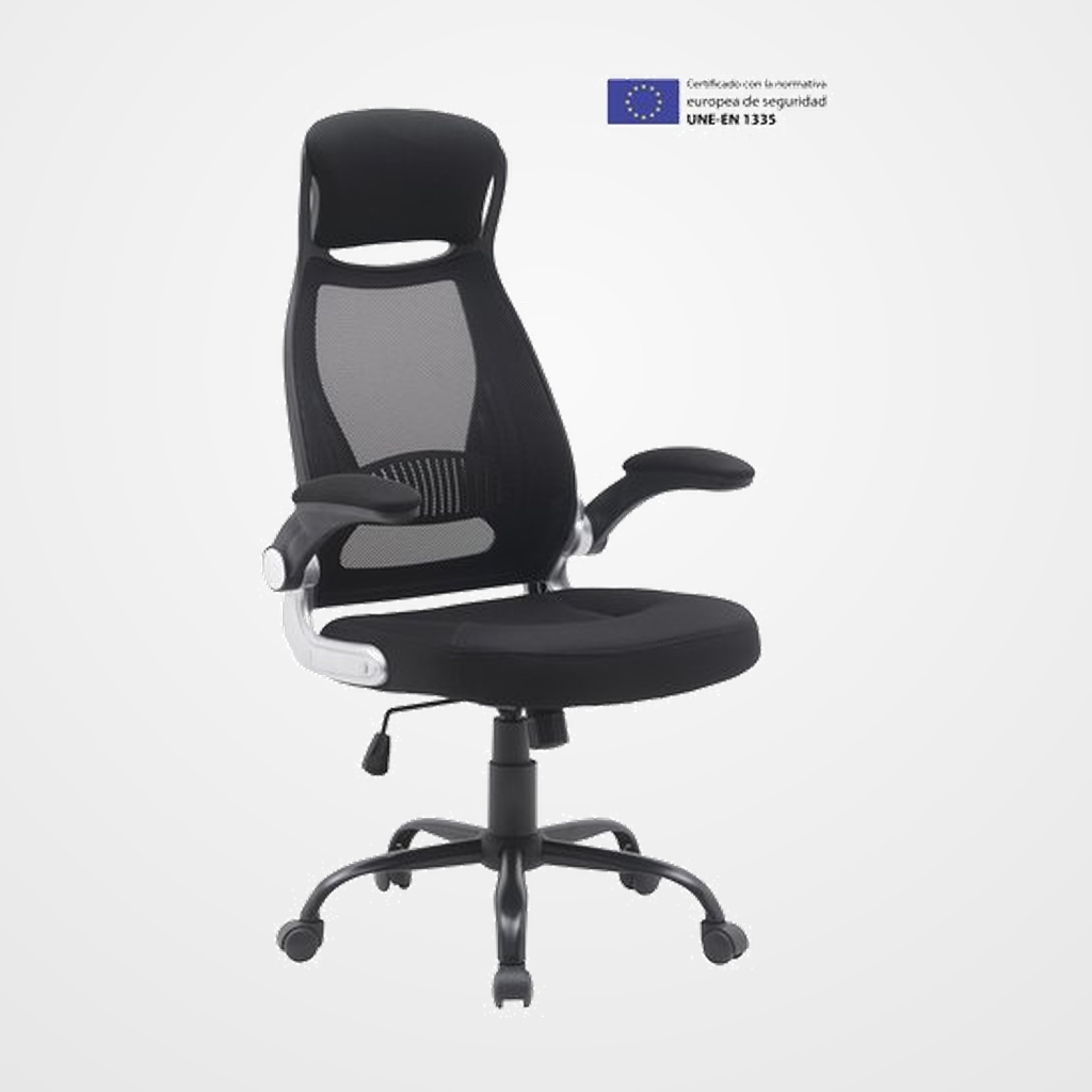 SILLA ARCHIVO 2000 BARBANTESA CON BRAZOS, REPOSACABEZAS Y TAPICERIA NEGRO