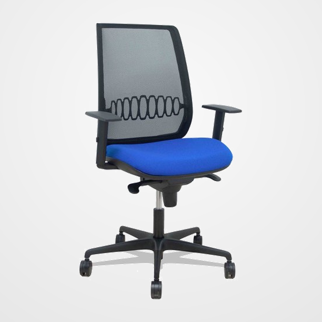 SILLA PIQUERAS Y CRESPO ALARES BRAZOS REGULABLES ERGONOMICA MECANISMO SINCRO RESPALDO MALLA NEGRA ASIENTO TAPIZADO BALI AZUL