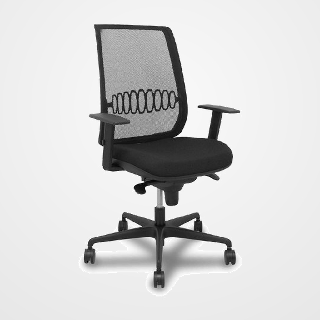 SILLA PIQUERAS Y CRESPO ALARES BRAZOS REGULABLES ERGONOMICA MECANISMO SINCRO RESPALDO MALLA NEGRA ASIENTO TAPIZADO BALI NEGRO