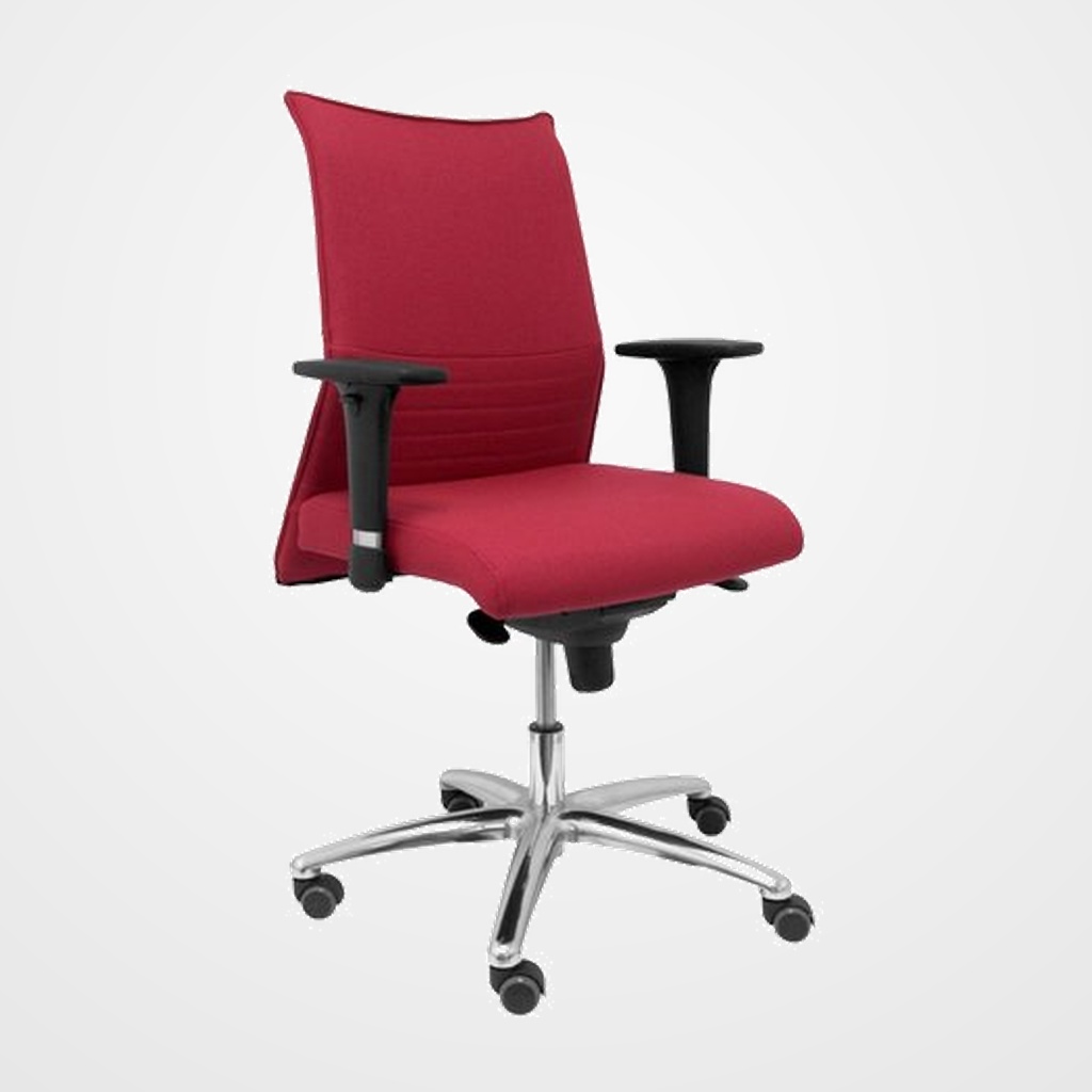 SILLA PIQUERAS Y CRESPO ALBACETE CONFIDENTE BRAZOS CROMADOS REGULABLES MECANISMO SINCRO ASIENTO Y RESPALDO TAPIZADO BALI GRANATE