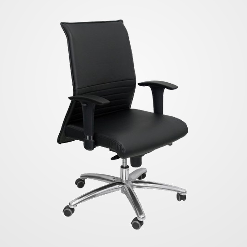 SILLA PIQUERAS Y CRESPO ALBACETE CONFIDENTE BRAZOS CROMADOS REGULABLES MECANISMO SINCRO ASIENTO Y RESPALDO TAPIZADO PIEL NEGRO