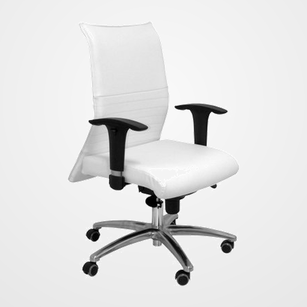SILLA PIQUERAS Y CRESPO ALBACETE CONFIDENTE BRAZOS CROMADOS REGULABLES MECANISMO SINCRO ASIENTO Y RESPALDO TAPIZADO SIMILPIEL BLANCO