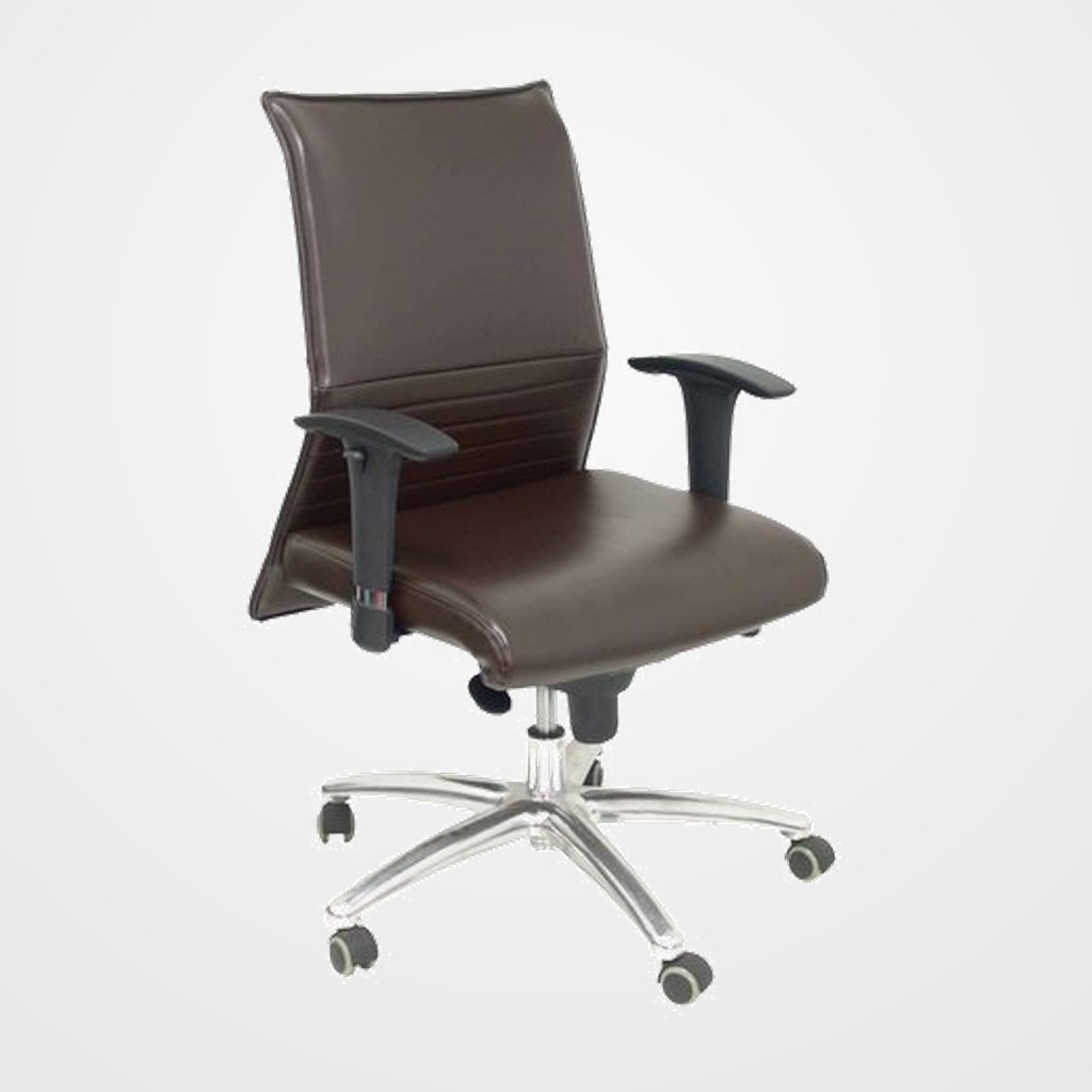 SILLA PIQUERAS Y CRESPO ALBACETE CONFIDENTE BRAZOS CROMADOS REGULABLES MECANISMO SINCRO ASIENTO Y RESPALDO TAPIZADO SIMILPIEL MARRON
