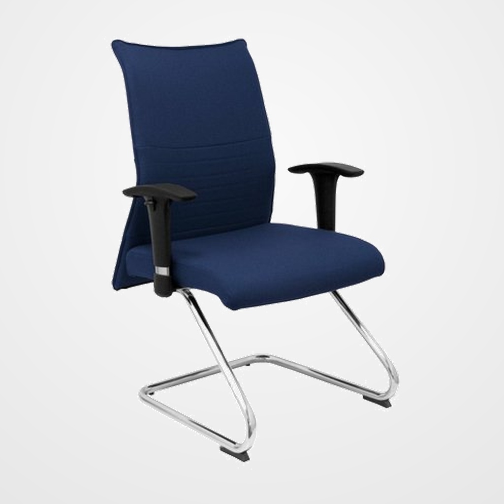 SILLA PIQUERAS Y CRESPO ALBACETE CONFIDENTE ESTRUCTURA PATIN ACABADO CROMADO BRAZO REGULABLE TAPICERIA BALI AZUL MARINO