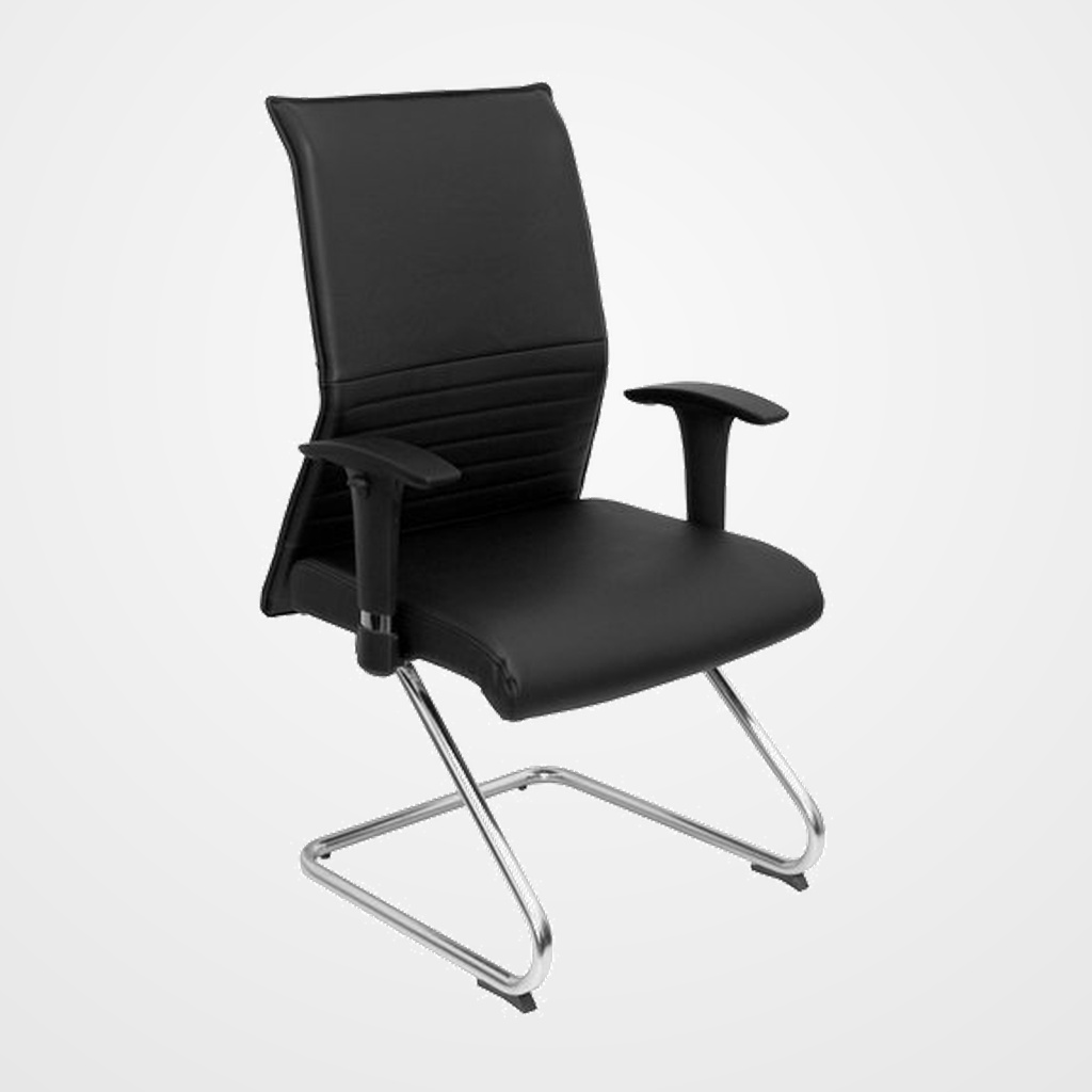 SILLA PIQUERAS Y CRESPO ALBACETE CONFIDENTE ESTRUCTURA PATIN ACABADO CROMADO BRAZO REGULABLE TAPICERIA PIEL NEGRO