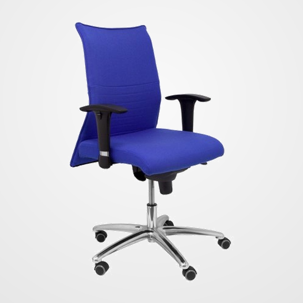 SILLA PIQUERAS Y CRESPO ALBACETE XL CONFIDENTE HASTA 160 kg BRAZOS CROMADOS REGULABLES MECANISMO SINCRO ASIENTO Y RESPALDO REFORZADOS CON ESPUMA VISCOELASTICA TAPIZADO BALI AZUL